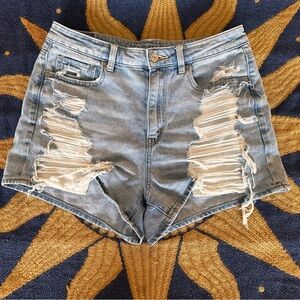 American Eagle Outfitters Blue Distressed Jean Shorts